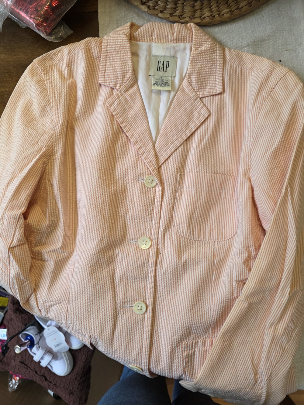 GAP Peach Striped Seersucker Blazer